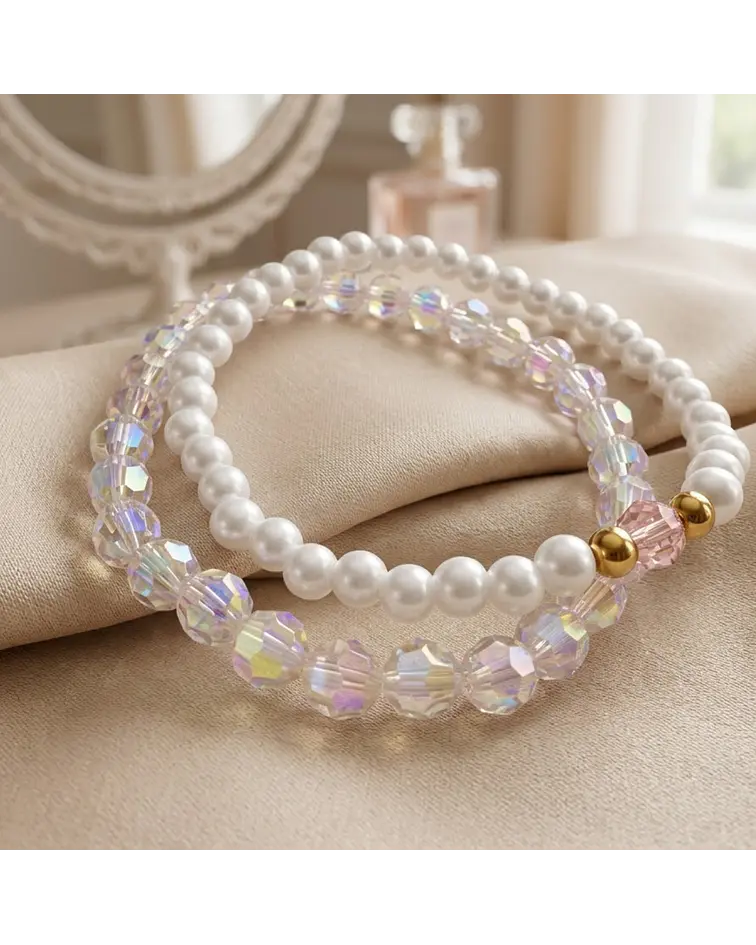 Conjunto de pulseras tornasol rosada y perla cod.00021