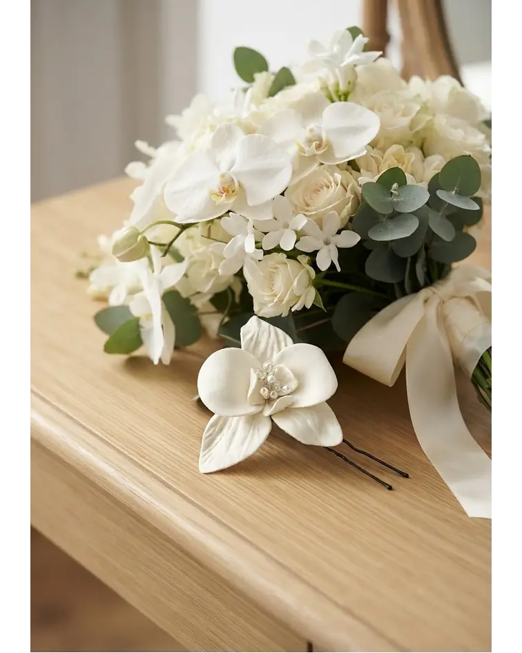HORQUILLAS DE FLOR DE ORQUÍDEA BLANCA PORCELANA
