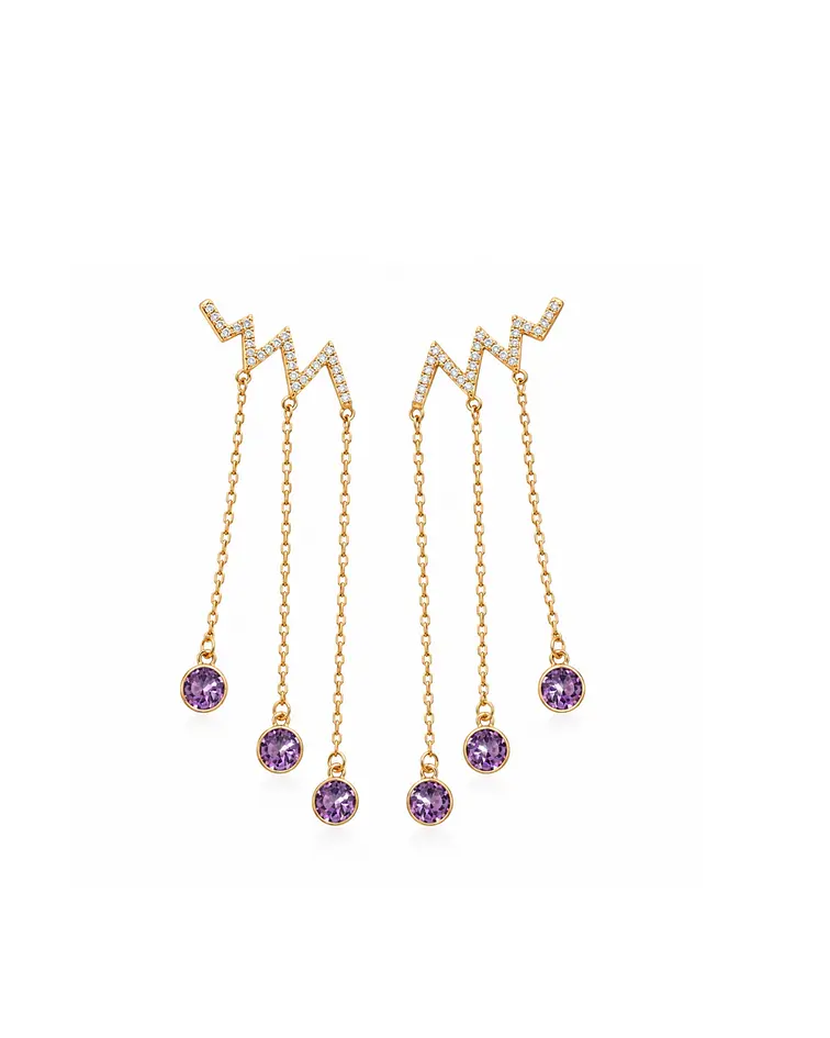 AROS COLGANTES RAY MORADO BAÑADO EN ORO 18K