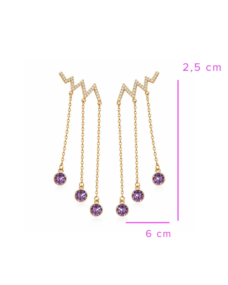 AROS COLGANTES RAY MORADO BAÑADO EN ORO 18K