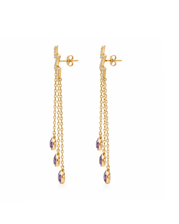 AROS COLGANTES RAY MORADO BAÑADO EN ORO 18K