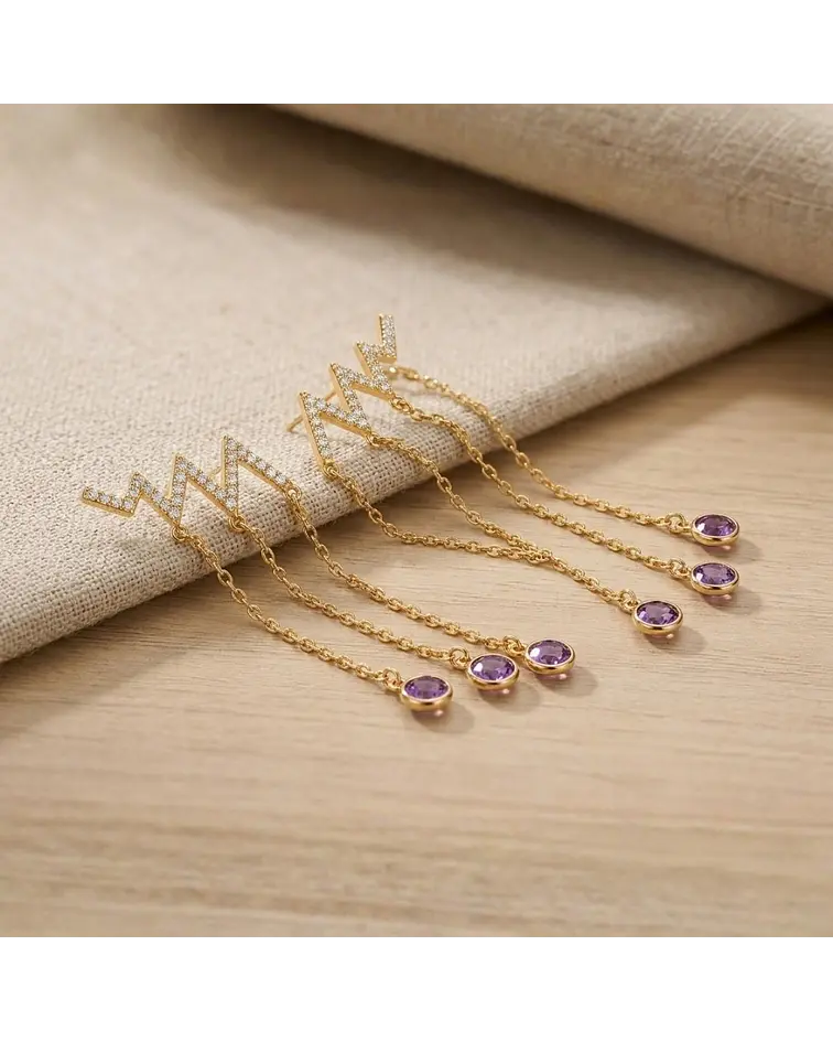 AROS COLGANTES RAY MORADO BAÑADO EN ORO 18K
