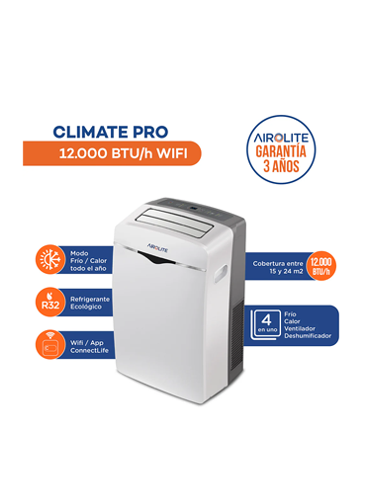 AIRE ACONDICIONADO PORTÁTIL AIROLITE CLIMATE PRO-12000 BTU/h WIFI 3