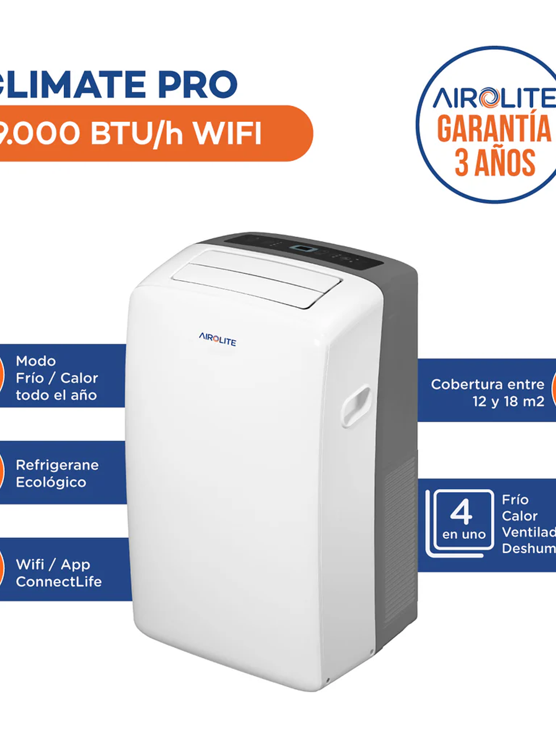 AIRE ACONDICIONADO PORTÁTIL AIROLITE CLIMATE PRO- 9000 BTU WIFI 2
