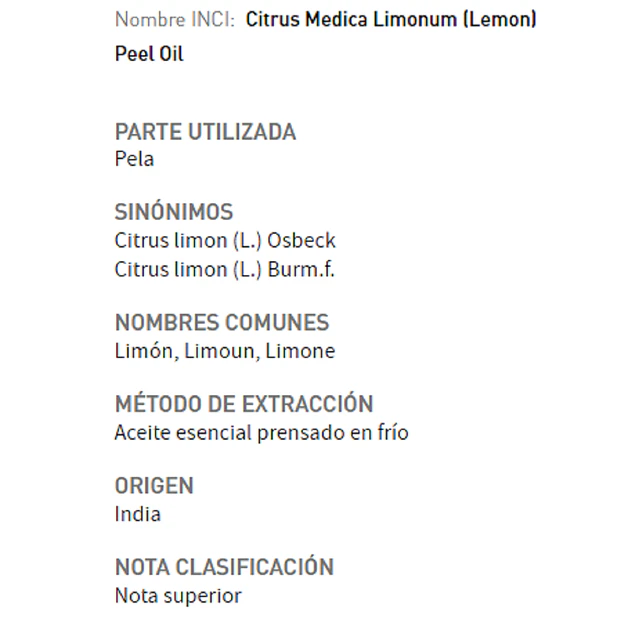 Aceite Limón (Esencial)(NUEVO) de Italia  NB: Citrus Limonum