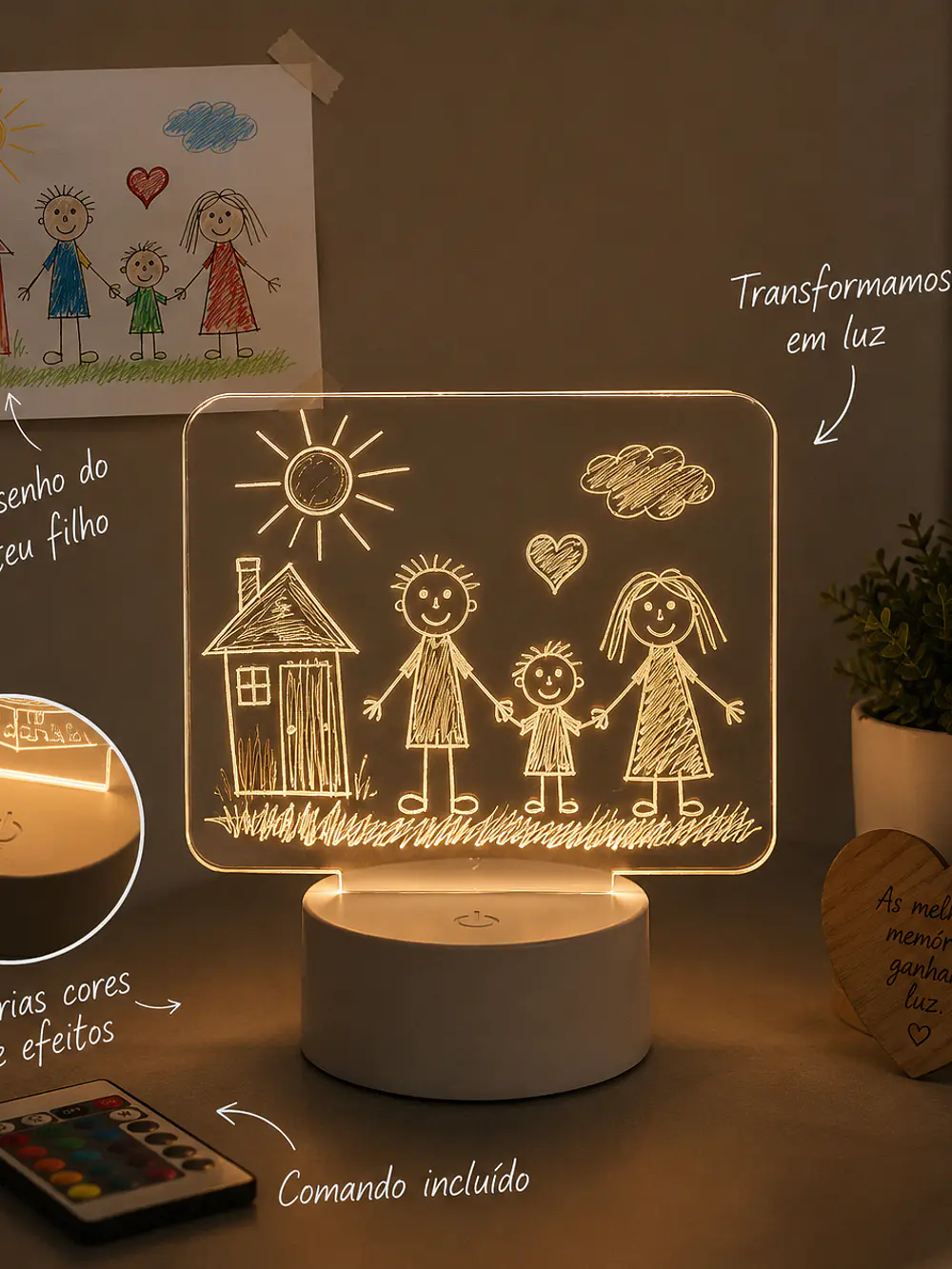 Candeeiro LED 3D Personalizável em Acrílico
