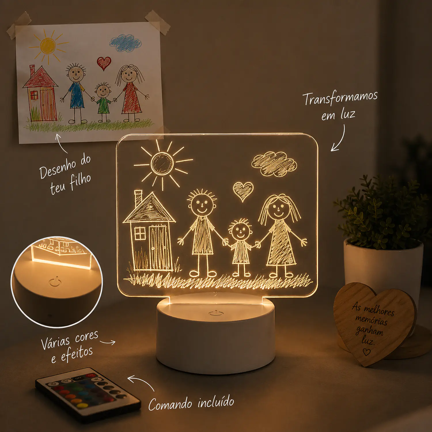 Candeeiro LED 3D Personalizável em Acrílico