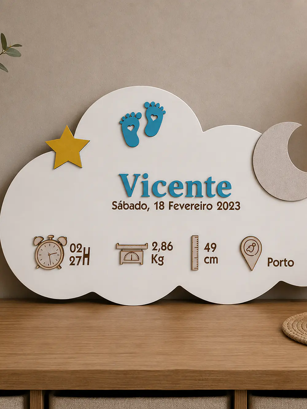 Nuvem de Nascimento Personalizada com Dados do Bebé 1