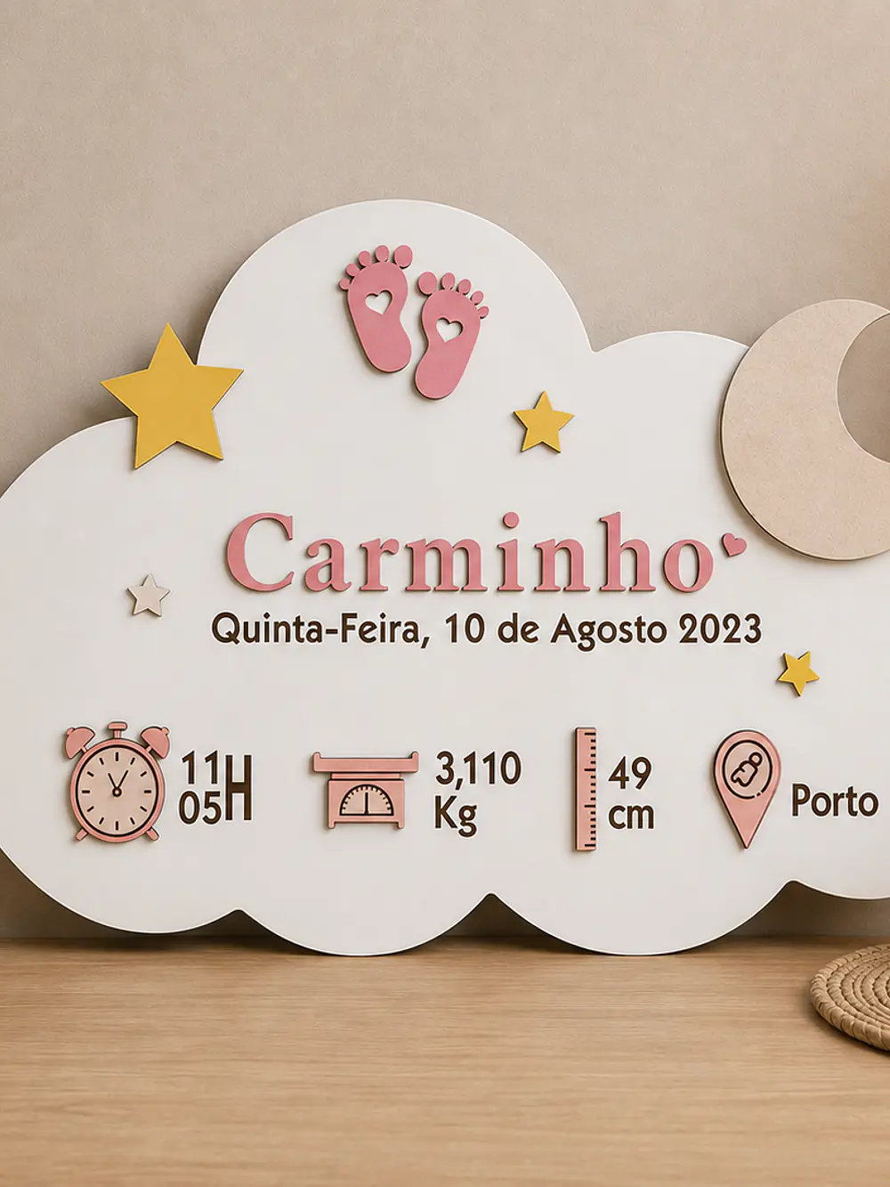 Nuvem de Nascimento Personalizada com Dados do Bebé 2