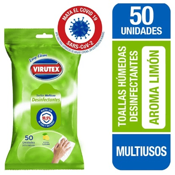 TOALLAS DESINFECTANTES POUCH 50u VIRUTEX