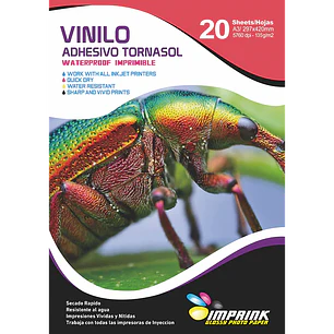VINILO ADHESIVO IMPRIMIBLE TORNASOL WATERPROOF A4 20 HOJAS