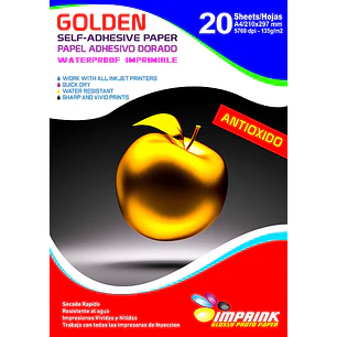 PAPEL ADHESIVO DORADO ANTIOXIDO WATERPROOF 135gr A4 20 HOJAS