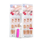 Uñas Press On Cuadradas Cortas Nude Mármol y Dorado 1