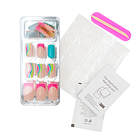 Uñas Press On Cuadradas Rosa y Turquesa Estilo Verano 3