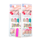 Uñas Press On Cuadradas Rosa y Turquesa Estilo Verano 1