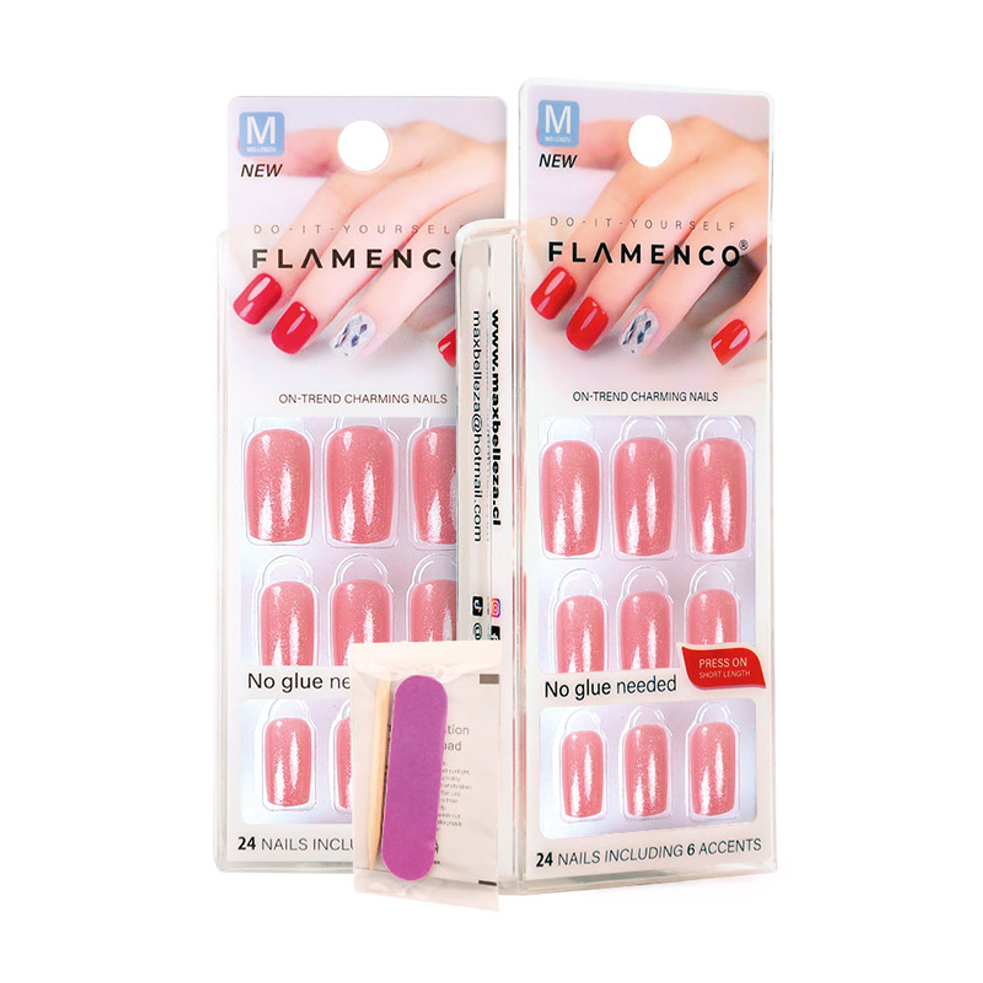 Uñas Press On Cuadradas Medianas Rosa Glitter