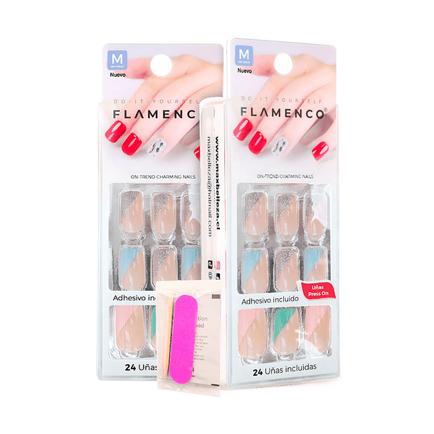 Uñas Press On Cuadradas Medianas Nude con Diseño Pastel 1