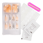 Uñas Press On Coffin Medianas Nude con Francesa Glitter Plateado  3