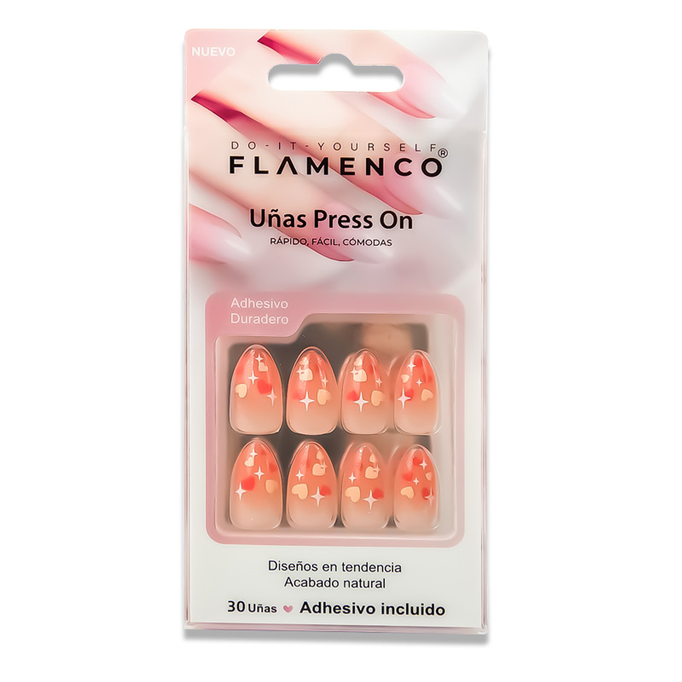Uñas Press On Almendradas Corazones de Durazno