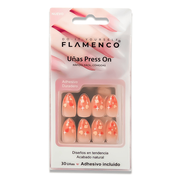 Uñas Press On Almendradas Corazones de Durazno 2