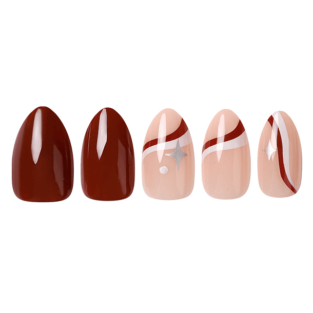 Uñas Press On Almendradas Terracota Abstracto 1