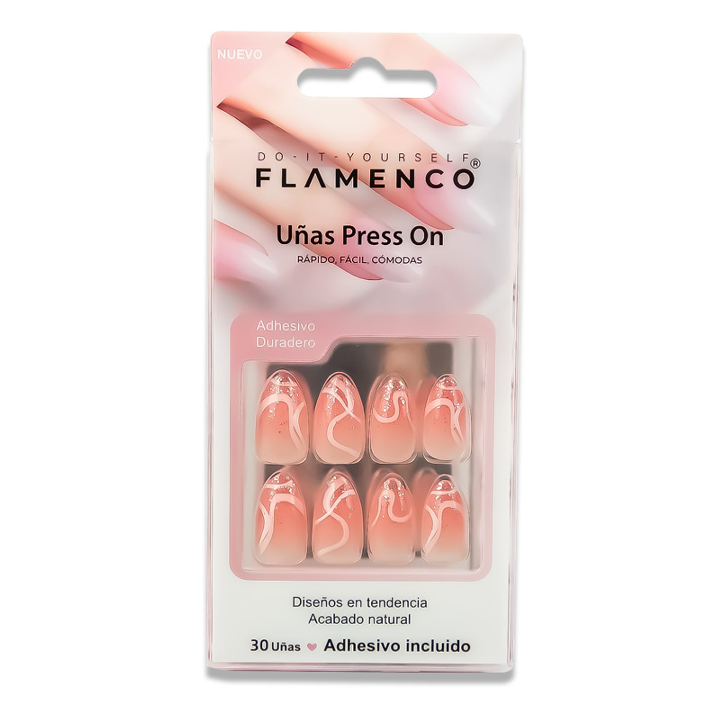 Uñas Press On Almendradas Swirl Melocotón