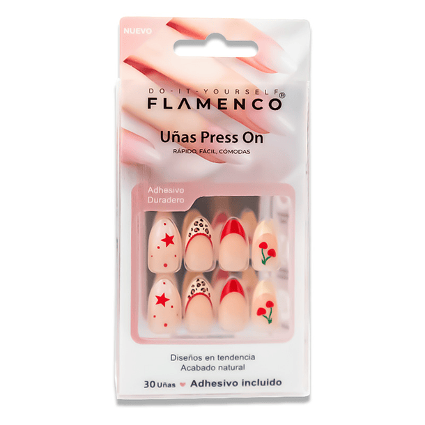 Uñas Press On Almendradas Mix Cereza y Estrellas 2