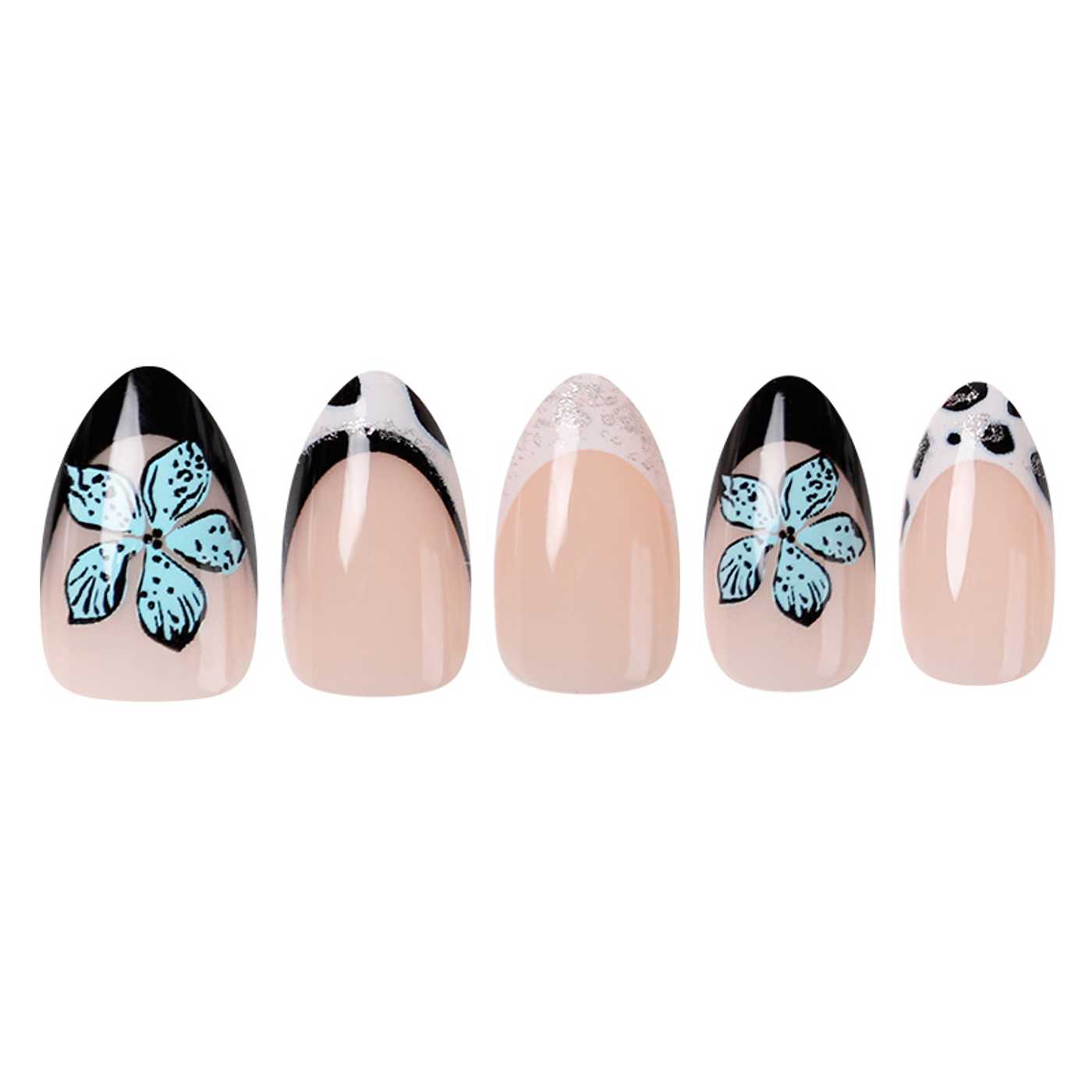 Uñas Press On Almendradas Flores Azules de Invierno