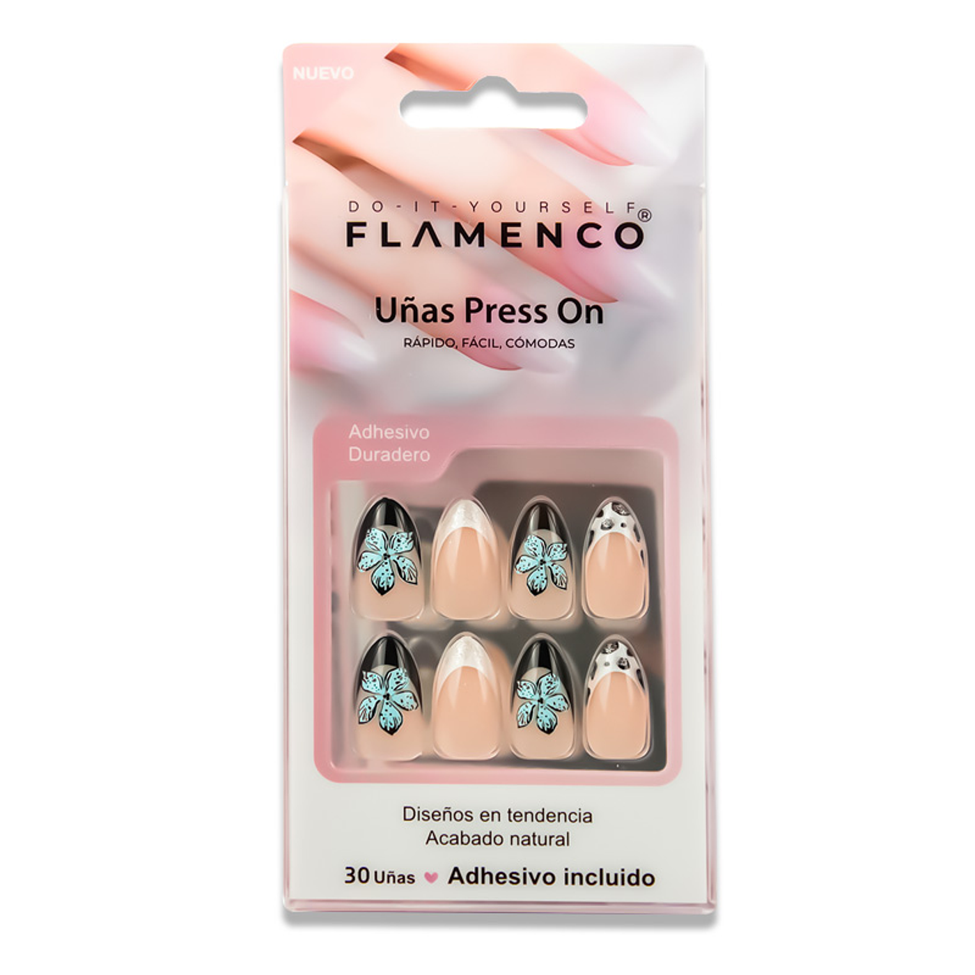 Uñas Press On Almendradas Flores Azules de Invierno