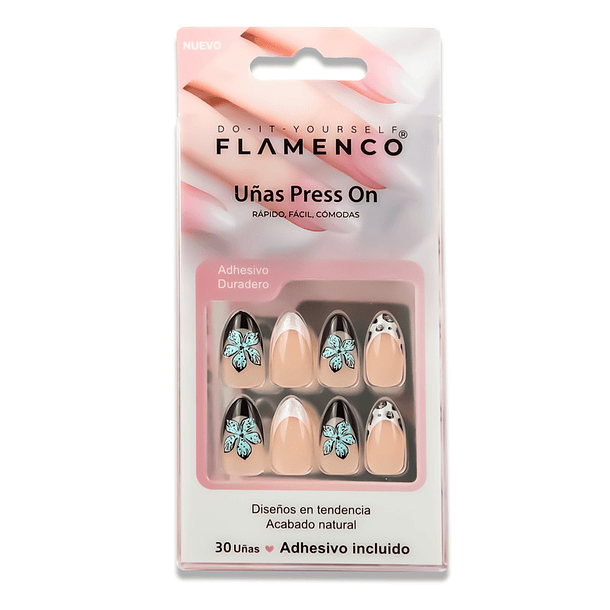 Uñas Press On Almendradas Flores Azules de Invierno 2