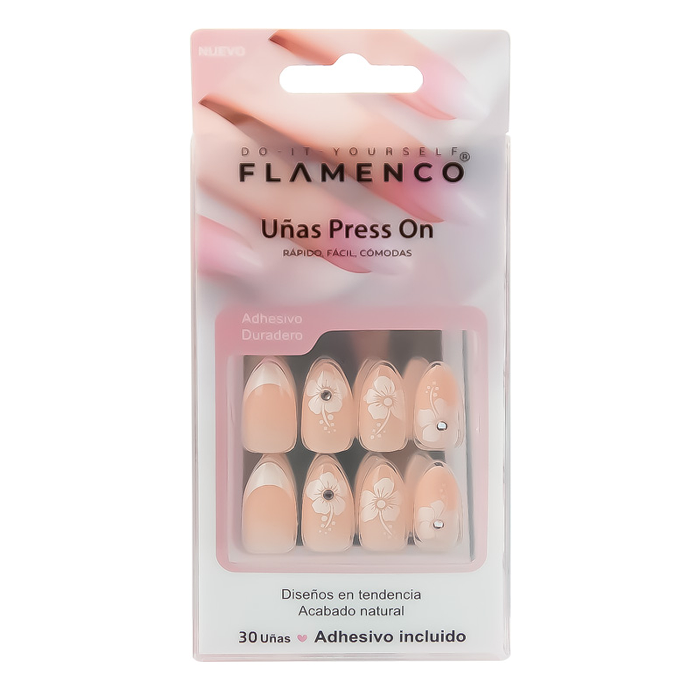 Uñas Press On Almendradas Melocotón Floral
