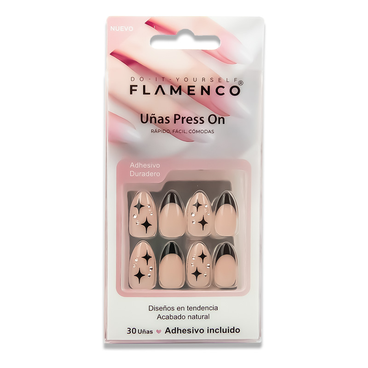 Uñas Press On Almendradas Galaxy Black