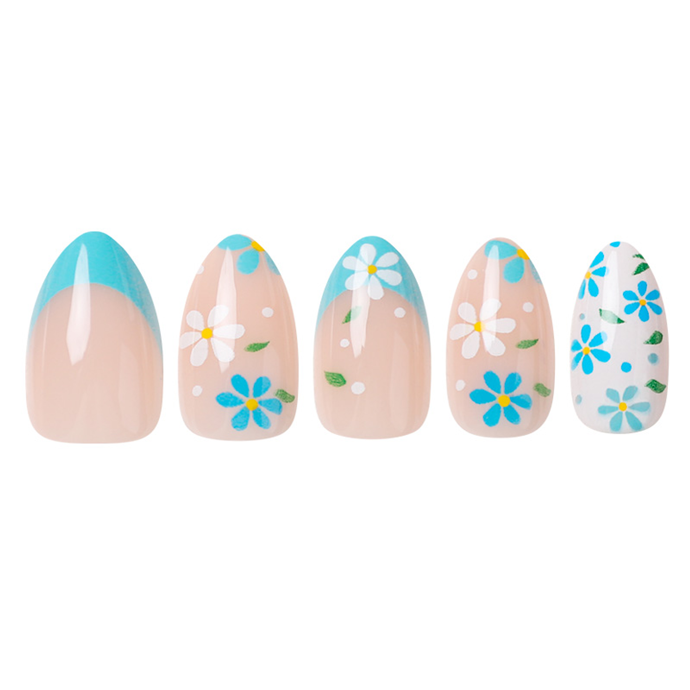 Uñas Press On Almendradas Margaritas Turquesa