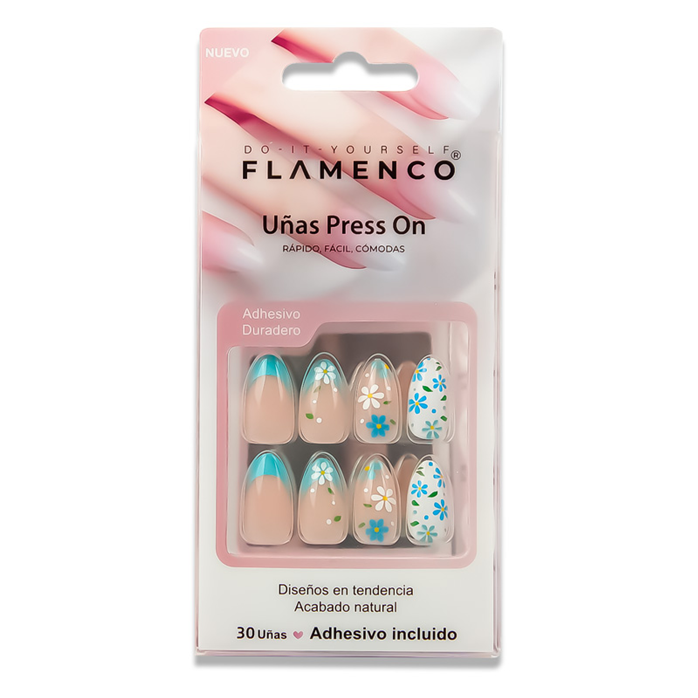 Uñas Press On Almendradas Margaritas Turquesa