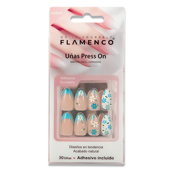 Uñas Press On Almendradas Margaritas Turquesa 2