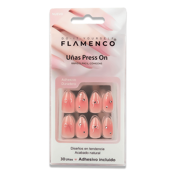 Uñas Press On Almendradas Lazo Romántico 2