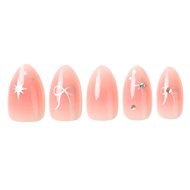 Uñas Press On Almendradas Lazo Romántico 1