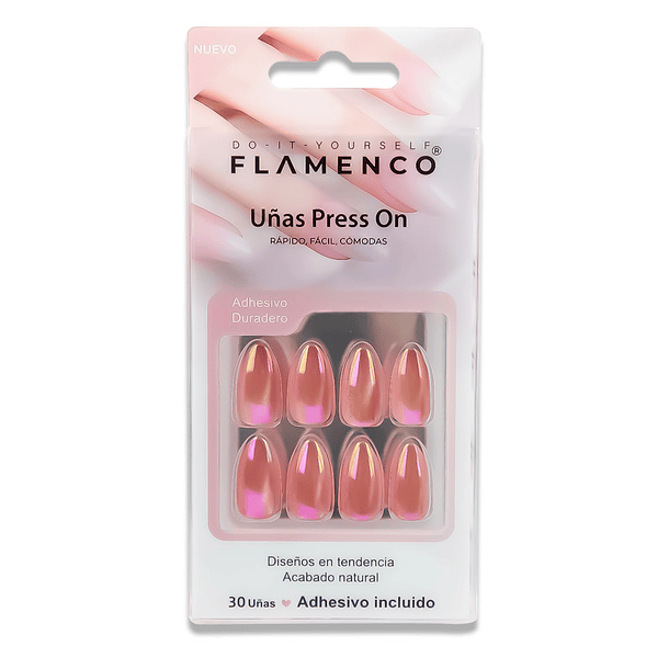 Uñas Press On Almendradas Rosa Holográfico 2