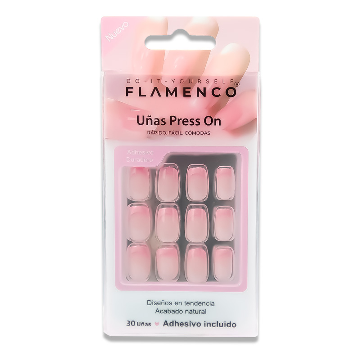 Uñas Press On Cuadradas Degradadas Rosa Pastel