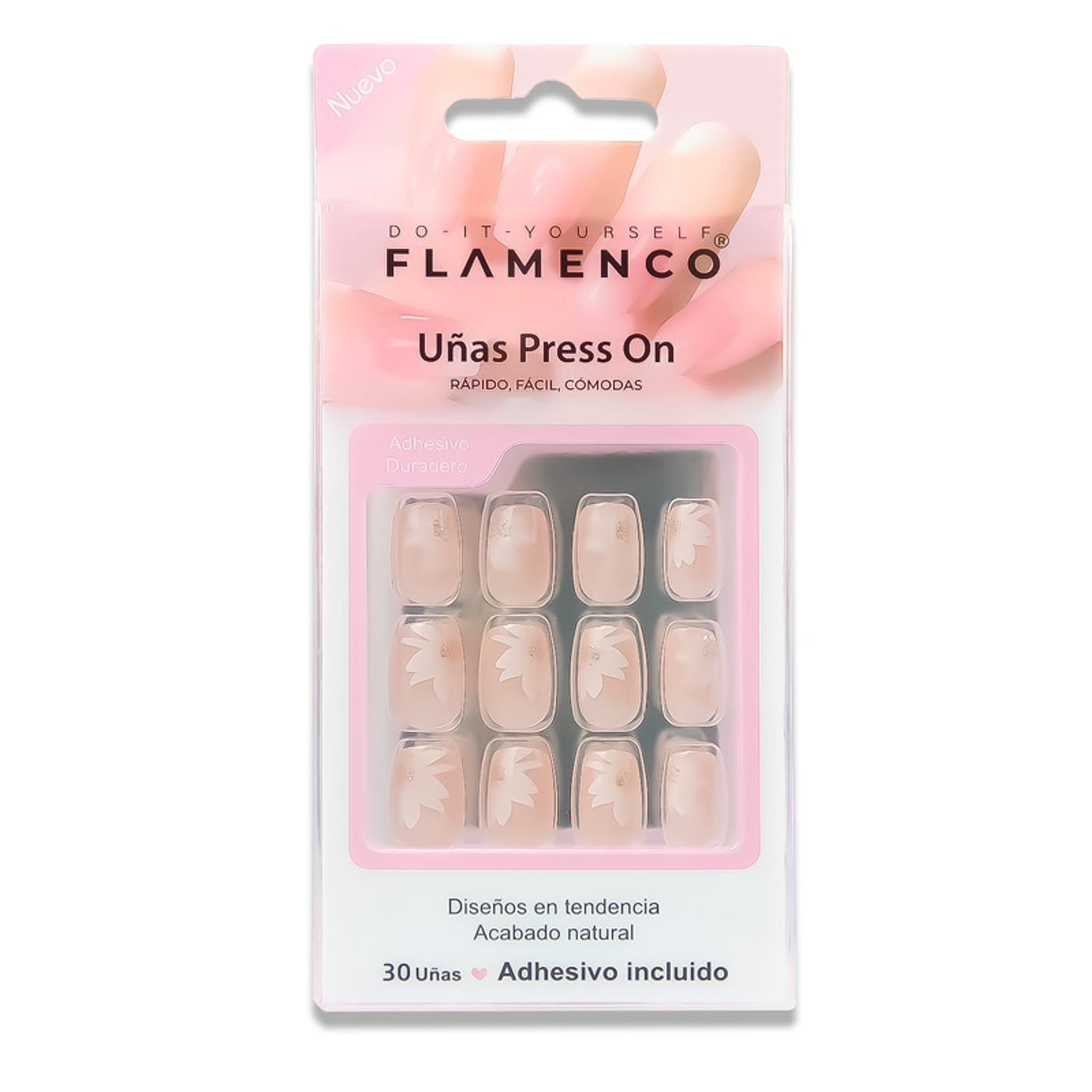Uñas Press On Cuadradas Flores Delicadas