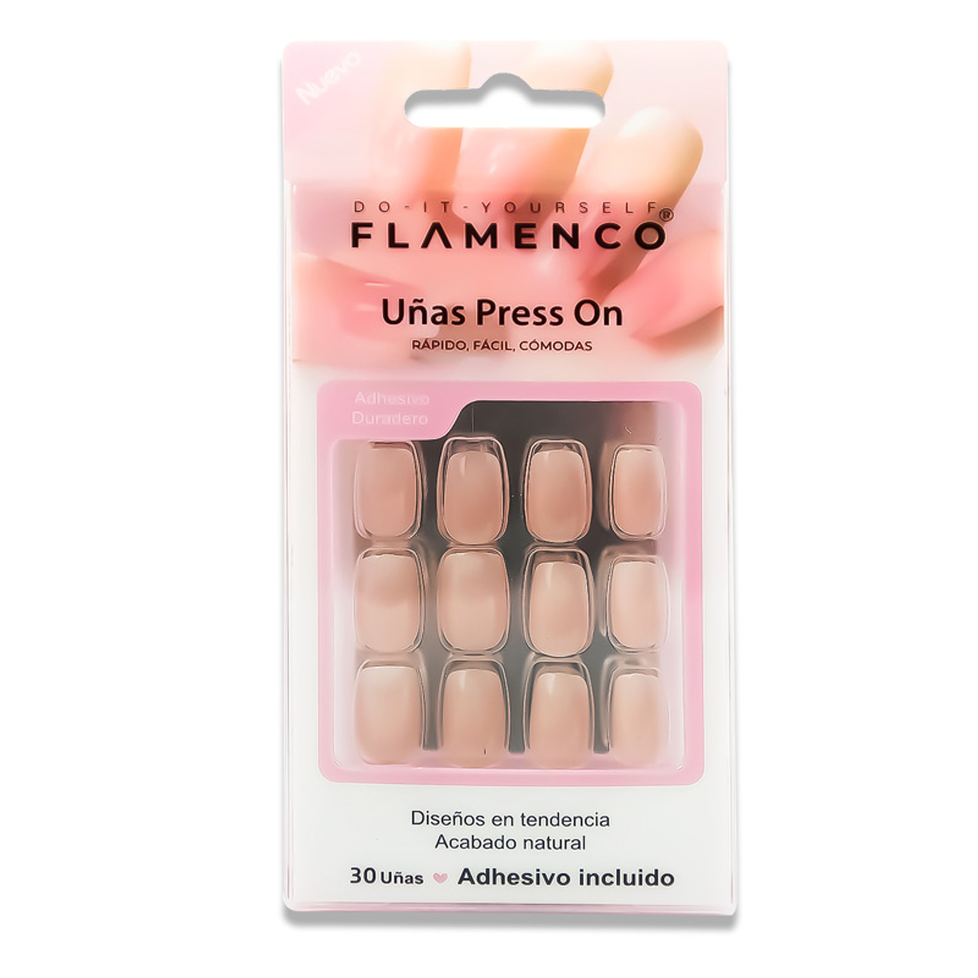 Uñas Press On Cuadradas Nude Elegante