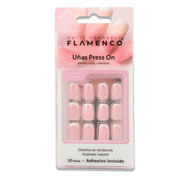Uñas Press On Cuadradas French Clásica Rosa 2