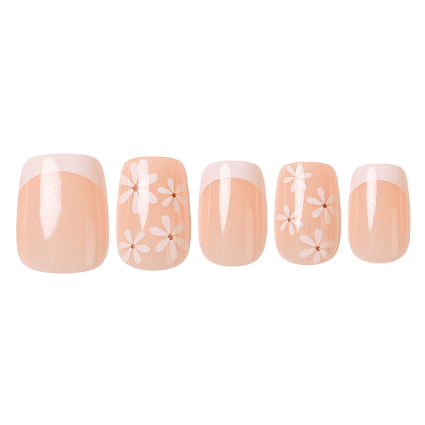 Uñas Press On Cuadradas Flores French 1