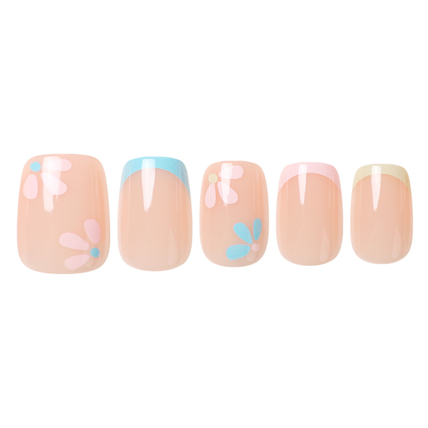Uñas Press On Cuadradas French Pastel y Floral