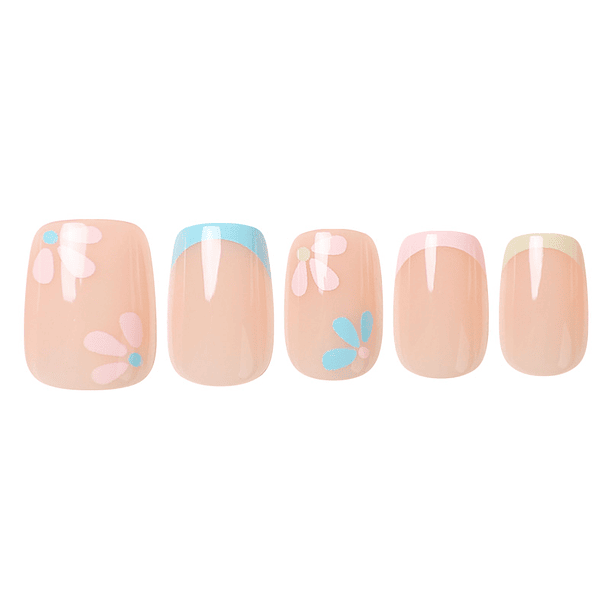 Uñas Press On Cuadradas French Pastel y Floral 1