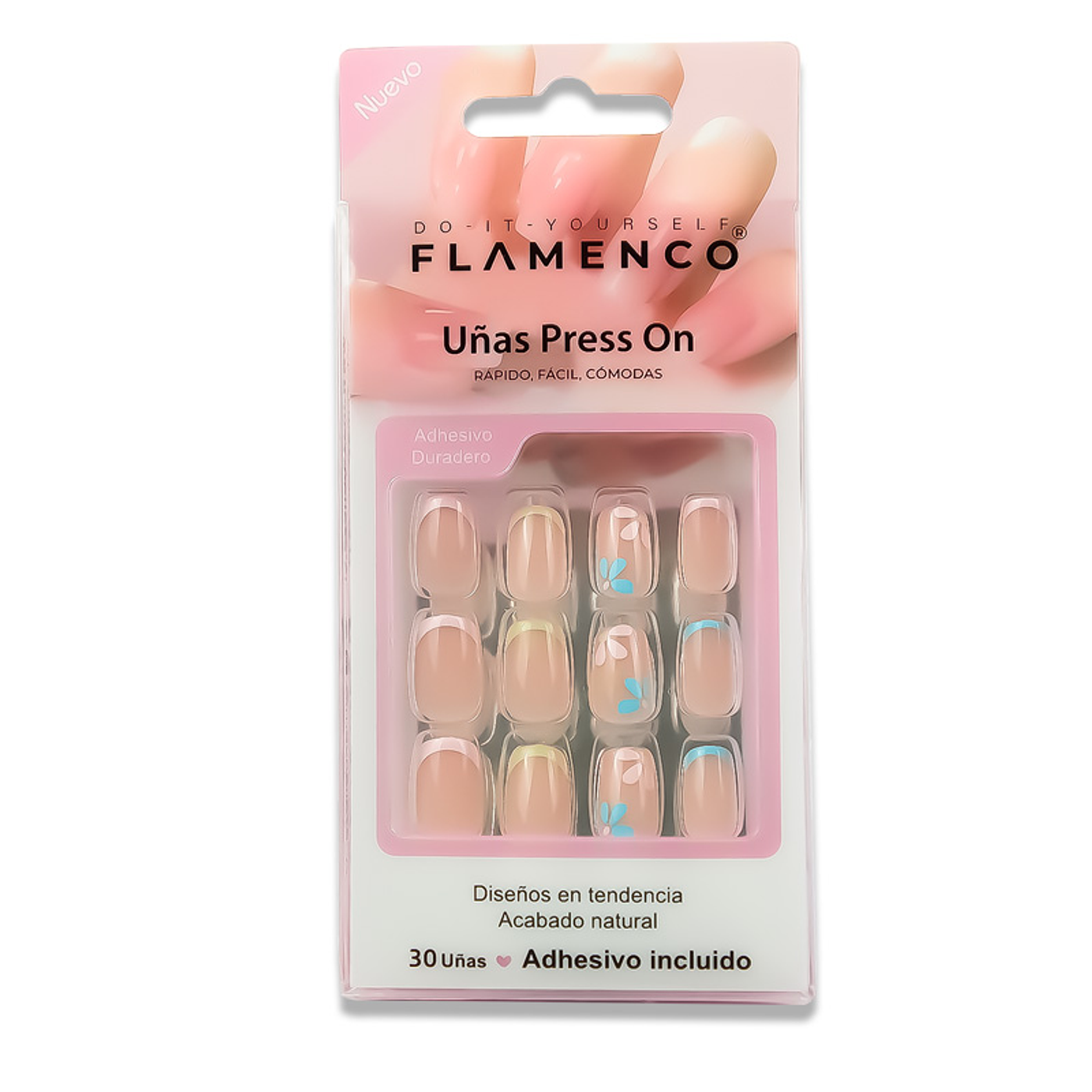 Uñas Press On Cuadradas French Pastel y Floral