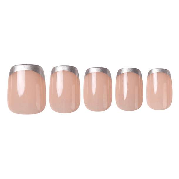 Uñas Press On Cuadradas Gray French Nude 1