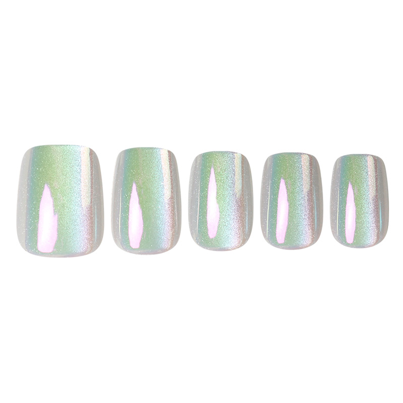 Uñas Press On Cuadradas Menta Perla Cromo