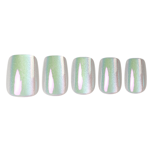 Uñas Press On Cuadradas Menta Perla Cromo 1