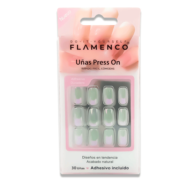 Uñas Press On Cuadradas Menta Perla Cromo 2